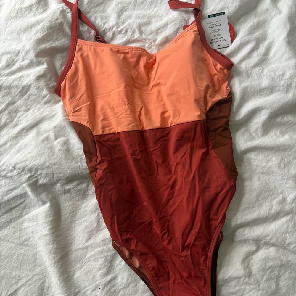 Colorblock Swimsuit in Peach and Rust